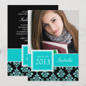 INVITATION PHOTO DE LA JEUNE PARTIES SCINTILLANT TURQUOISE DA (Devant / Derrière)