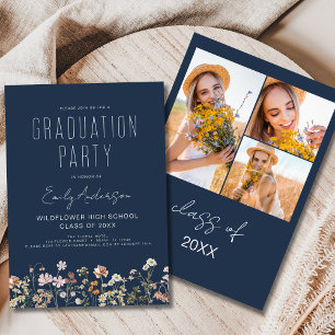 Invitation Photo de la Marine Blue Fleur sauvage Graduation P
