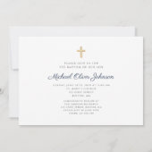 Invitation Photo de la marine Blue Religion Cross Boy Baptism (Dos)