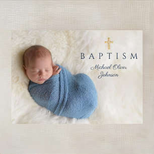 Invitation Photo de la marine Blue Religion Cross Boy Baptism