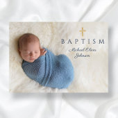 Invitation Photo de la marine Blue Religion Cross Boy Baptism