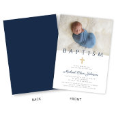 Invitation Photo de la marine Blue Religion Cross Boy Baptism