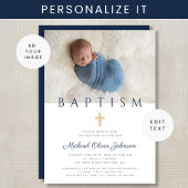 Invitation Photo de la marine Blue Religion Cross Boy Baptism