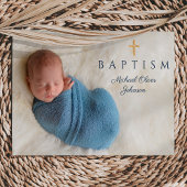Invitation Photo de la marine Blue Religion Cross Boy Baptism