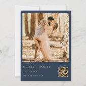 Invitation Photo de la Marine moderne Blue Gold Code QR Maria (Dos)