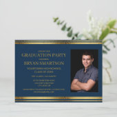 Invitation Photo de la Marine moderne Blue Gold Graduation (Debout devant)