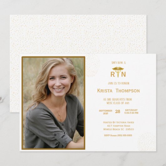Invitation Photo de la partie de graduation de la RN Gold bla (Devant / Derrière)