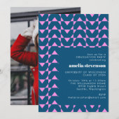 Invitation Photo de la partie de graduation rose de la marine (Devant / Derrière)