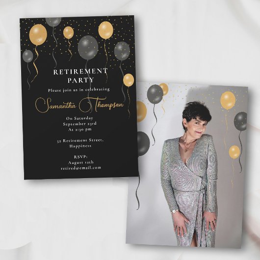 Invitation Photo de la partie de retrait des ballons noirs et