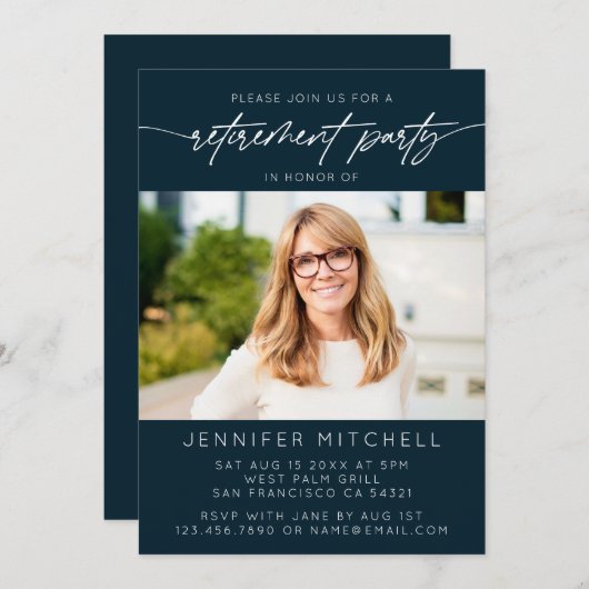 Invitation Photo de la partie de retraite de script simple et (Devant / Derrière)