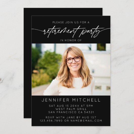Invitation Photo de la partie de retraite de script simple et (Devant / Derrière)