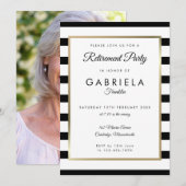 Invitation Photo de la partie de retraite noir blanc bande d' (Devant / Derrière)