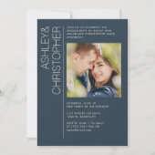 Invitation Photo de la partie d'engagement bleu marine minima (Devant)