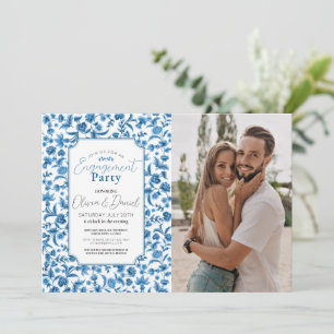 Invitation Photo de la partie d'engagement Chintz Blue Floral
