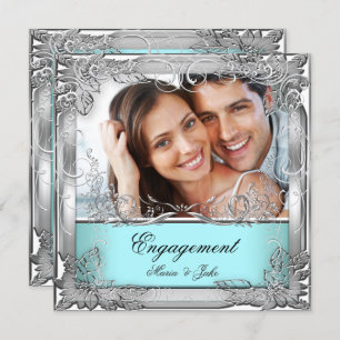 Invitation Photo de la partie d'engagement Turquoise blanc Si