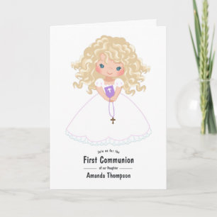 Invitation Photo de la première communion de la fille violett