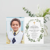 Invitation Photo de la première communion des eucalyptus mode (Debout devant)