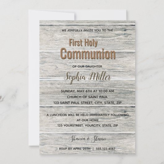 Invitation photo de la première communion Rustic W (Dos)