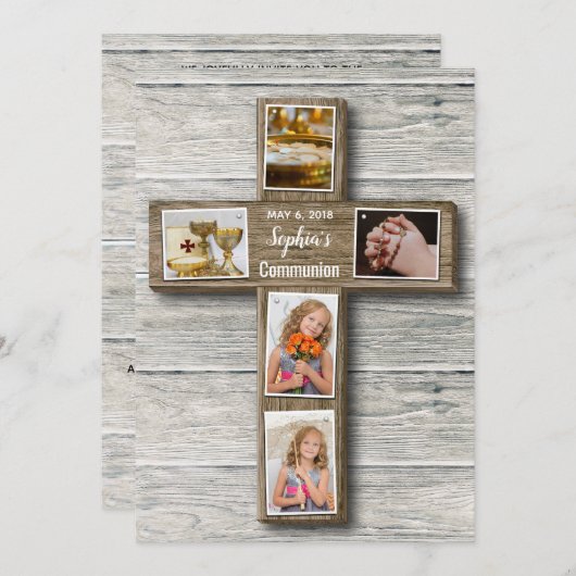 Invitation photo de la première communion Rustic W (Devant / Derrière)