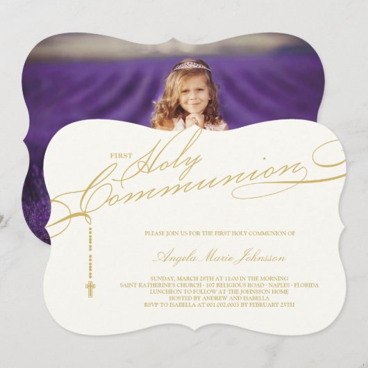 Invitation Photo de la première sainte communion du Rosaire m (Devant / Derrière)