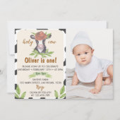 Invitation photo de la vache d'abord anniversaire (Devant)