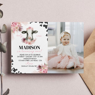 Invitation photo de la vache d'abord anniversaire