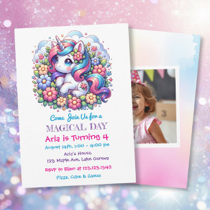Invitation Photo de l'Anniversaire de Cute Unicorn et Enfant