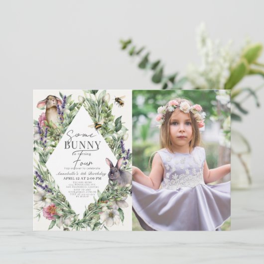 Invitation Photo de l'Anniversaire de enfant Rhombus de Bunny (Debout devant)