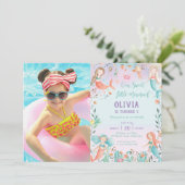 Invitation Photo de l'anniversaire de la Cute Mermaid Arc en  (Debout devant)