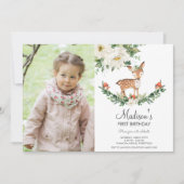 Invitation Photo de l'Anniversaire de la faune de cerfs de fl (Devant)