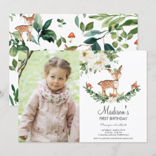 Invitation Photo de l'Anniversaire de la faune de cerfs de fl