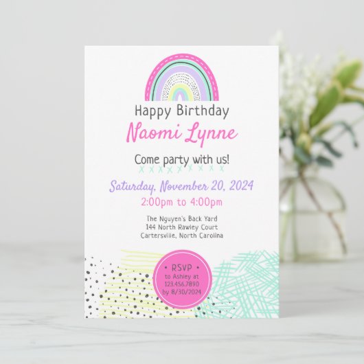 Invitation Photo de l'anniversaire de la fille Rainbow dans l (Debout devant)