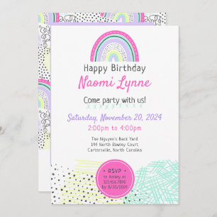 Invitation Photo de l'anniversaire de la fille Rainbow dans l