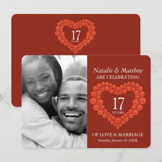 Invitation Photo de l'anniversaire de mariage de 17 ans en co (Devant / Derrière)