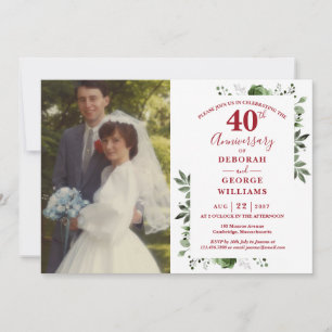 Invitation Photo de l'anniversaire de mariage de 40 ans avec