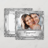 Invitation Photo de l'engagement en argent blanc métallique (Devant / Derrière)