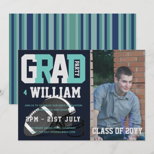 Invitation photo de l'épreuve de football Blue (Devant / Derrière)