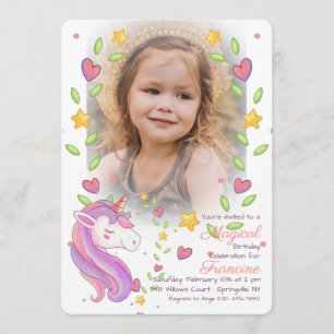 Invitation photo de licorne magique
