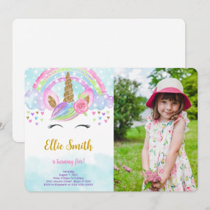 Invitation photo de licorne magique aquarelle