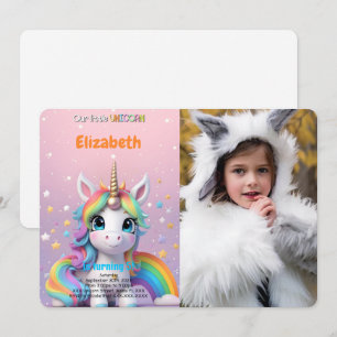 Invitation Photo de licorne pour 5e anniversaire