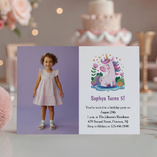 Invitation Photo de licorne violette mignonne pour anniversai