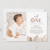 Invitation photo de lion neutre Wild One avec feui (Devant)