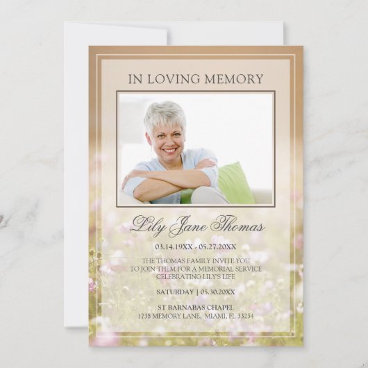 Invitation Photo de Loving Memory Beige Meadow Funeral (Devant)