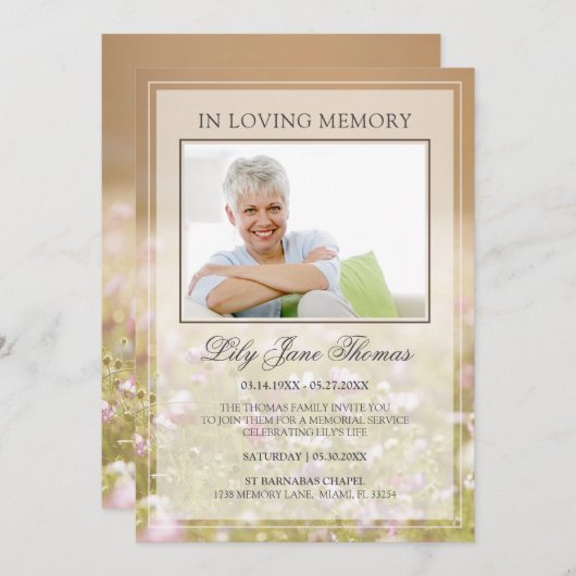 Invitation Photo de Loving Memory Beige Meadow Funeral (Devant / Derrière)