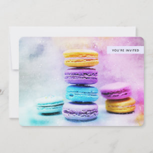 Invitation Photo de macarons colorés pour un anniversaire