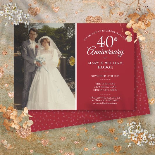 Invitation Photo de mariage 40e anniversaire Cœur rubis Confe