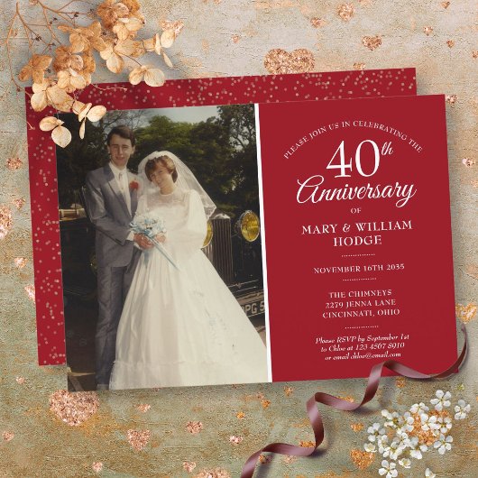 Invitation Photo de mariage 40e anniversaire de mariage avec 