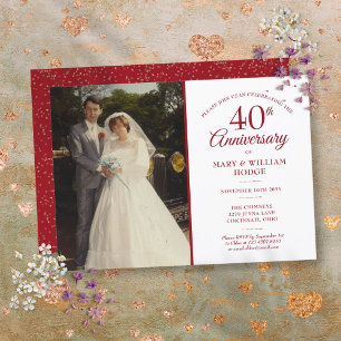 Invitation Photo de mariage 40e anniversaire Élégant Rubis