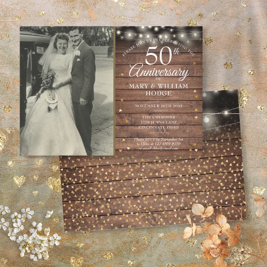 Invitation Photo de mariage 50e anniversaire de mariage Cœurs
