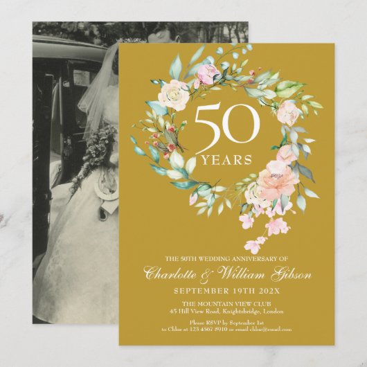 Invitation Photo de mariage 50e anniversaire de mariage flora (Devant / Derrière)